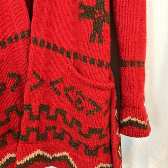 Sundance women’s heritage red southwestern 100% lambs wool tie cardigan size M - Picture 4 of 14